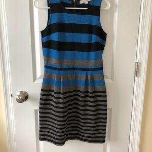 LOFT Blue, Black, Gray Striped Sleeveless Dress
